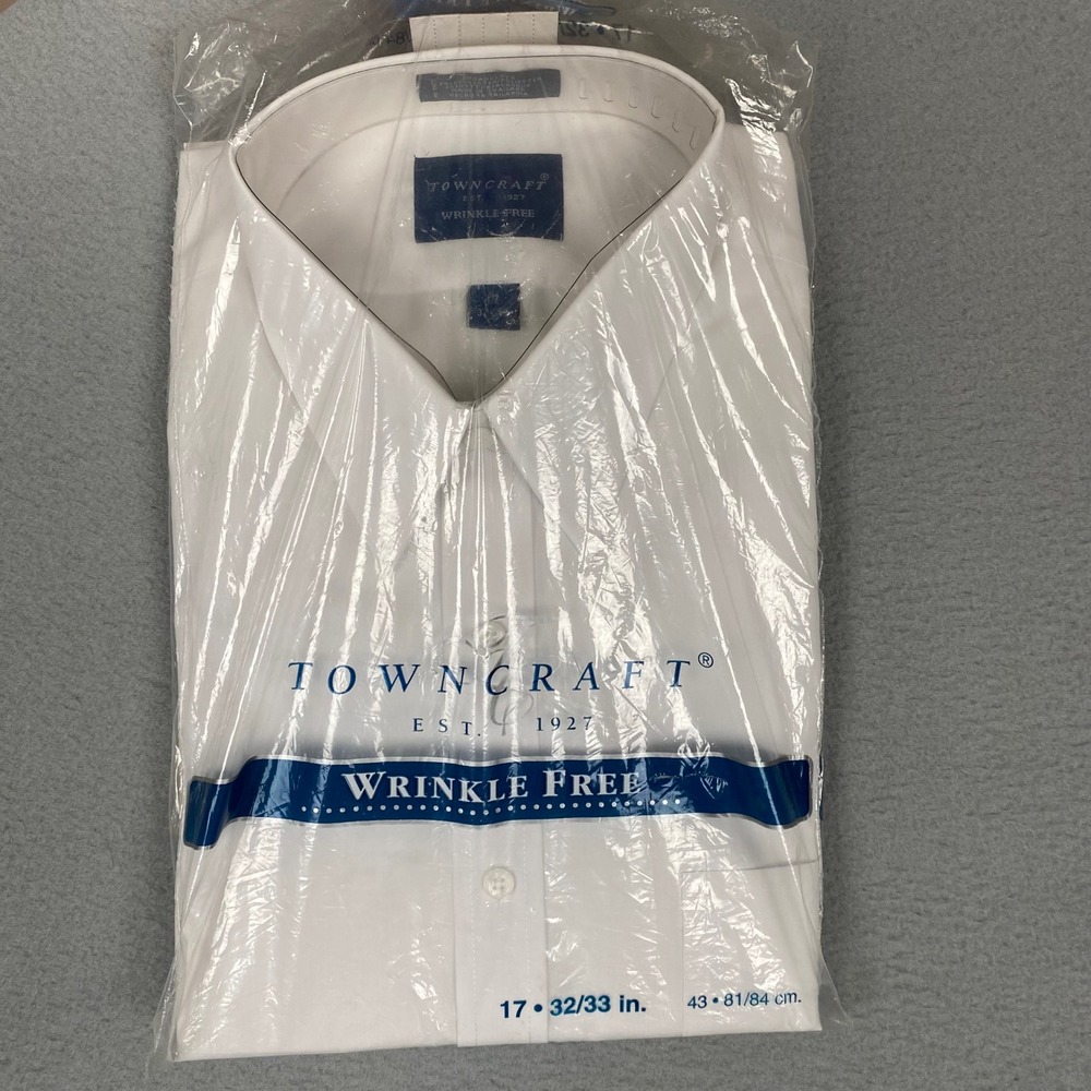 Towncraft Wrinkle Free Broadcloth Long Sleeve Dress Shirt Men 17 32/33 White NEW